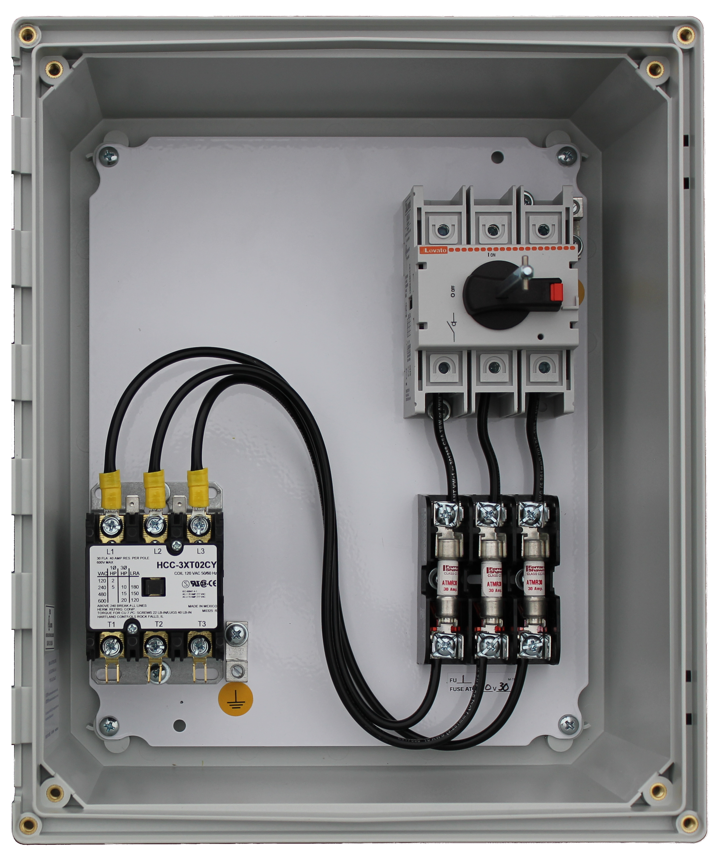 basin heater control panel contactor with no cover control